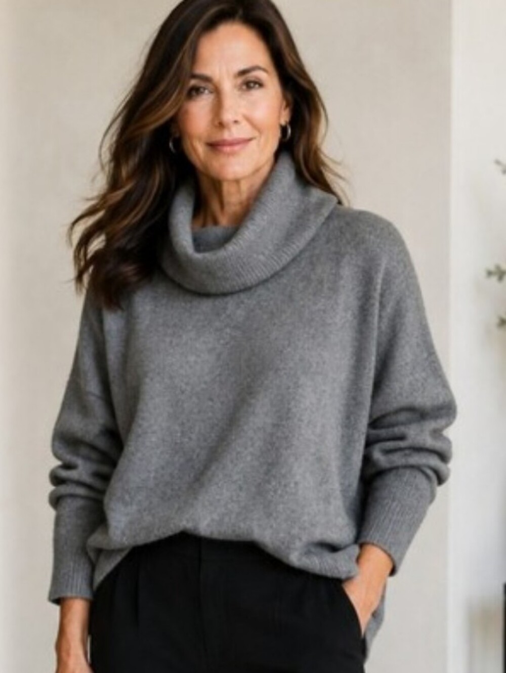 Vintage Chrysantheme Lambswool Angora Gray Cowl Neck Sweater Size Large